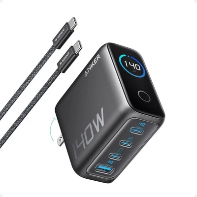 Cargador Anker 140W USB-C 4 puertos portátil avanzado GaN adaptador de corriente para Mac/iPhone Foto 1 de 4