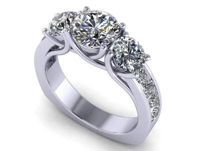 Platinum Plated Silver Lucita Euro Style Shank CZ 3 Stone Ring 2.50 CTW - Sz 11 - Image 1 of 4