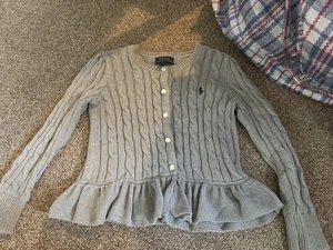 Polo Ralph Lauren Girls Grey Cable Knit Frill Cardigan Size Age 5 - Picture 1 of 3