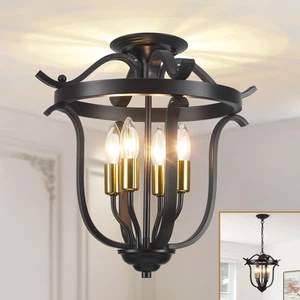 Farmhouse 4-Light Cage Chandelier, Vintage Rustic Mini Flush Mount Ceiling Li... - Picture 1 of 8