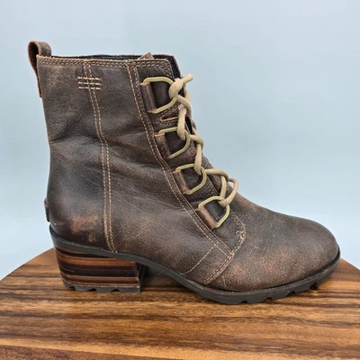 Sorel Cate Boots Women's 10 Brown Leather Block Heel Lace Up Ankle Booties - Image 1 of 4