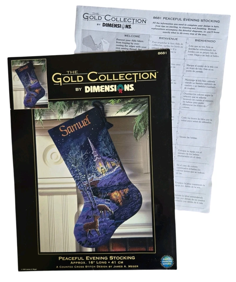 PATTERN ONLY Peaceful Evening Cross Stitch Stocking Dimensions Gold 8681 - Image 1 of 4