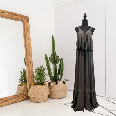 Maxi Vestido Young Fabulous & Broke Para Mujer M Sin Mangas Lavado al Aceite Encaje Volantes Frontales Foto 1 de 4