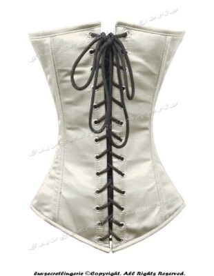 24 Double Steel Boned Waist Training Satin Twin Lace Underbust Corset #8521-OT - Image 1 of 4