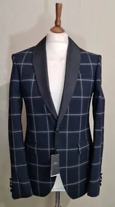 Moss Bros Tartan Tuxedo Slim Fit Suit Jacket Navy/Green Size uk 36R - Picture 1 of 8