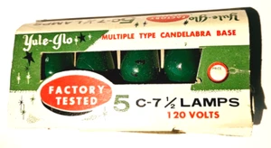 Yule-Glo 5 C 7 1/2 Green Lamps 120 Volt Candelabra Base - Picture 1 of 3