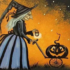 4x4 IMPRESIÓN DE PINTURA RYTA FOLK HALLOWEEN BRUJA ESTILO VINTAGE JACK O LINTERNA - Imagen 1 de 1