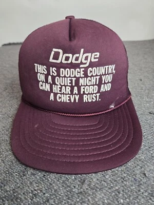 Vintage Dodge snapback Trucker Hat Quiet Night Hear Ford Chevy Rust Maroon  80s - Image 1 of 4