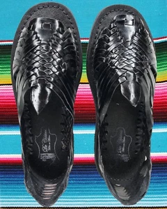 WOMENS LEATHER MEXICAN SANDAL color black HUARACHE LADIES w/tire sole *ALL SIZES - Picture 1 of 7