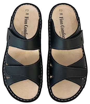 Finn Comfort Kimbe Sirio black schwarz Klett Pantoletten Leder NEU
