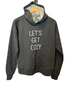 Dark Gray Hooded Sweatshirt Women's Sz Medium "Let's Get Cozy" Soft Warm NEW - Picture 1 of 9