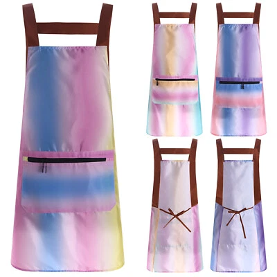 Women Pinafore Painting Apron Grooming Pinny Rainbow Unisex Zipper Pocket Chef - Image 1 of 3