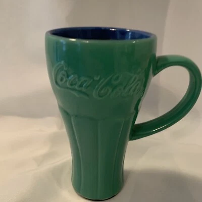 Taza Coca-Cola Cerámica Vintage COKE Verde Azul Con Tapa Caliente Y Fría Foto 1 de 4