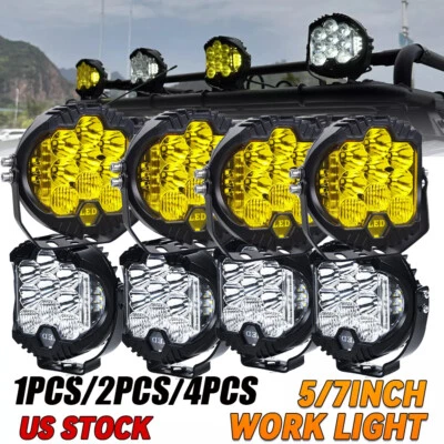Round LED Work Light Bar Spot & Flood Pods SUV Driving Truck Off Road Fog Lamps - Image 1 of 4