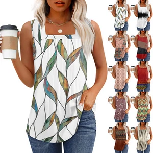 Tank Top For Women Summer Outfits Sleeveless Print Blouses Casual Loose Shirts - Picture 1 of 42