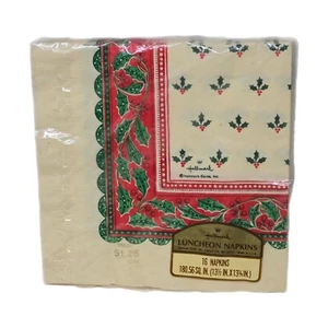 NUOVO Vintage Hallmark Set di 16 Tovaglioli da Pranzo 13 x 13 Agrifoglio Natale NOS - Foto 1 di 5