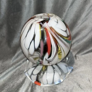 Blown Glass Pendant Light Shade White Multi Color Swirl Splash Pattern 6” - Picture 1 of 15