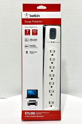 Belkin BV107200-12 7-Outlets Surge Protector $75,000 Warranty 2280 Joules NEW! - Image 1 of 4