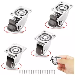 Small Caster Wheels 1 Inch, Low Profile 360 Degree Swivel Casters Set of 4 - Picture 1 of 12