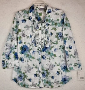 Laura Scott Blouse Womens Large Floral 3/4 Sleeve Button Up Classic NWT - Picture 1 of 9