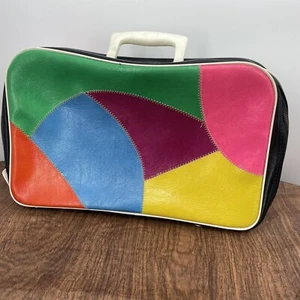 Vintage MIT Leather Luggage Retro Geometric Hipster Suitcase Briefcase RARE - Picture 1 of 14