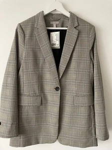 H&M Black & White Checked Single Breasted Relaxed Fit Jacket S (Fits Size 10/12) - Picture 1 of 3