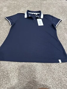 NWT Lady Hagen Women’s Pique Rib Trim SS Polo Golf Shirt Navy Size S - Picture 1 of 3