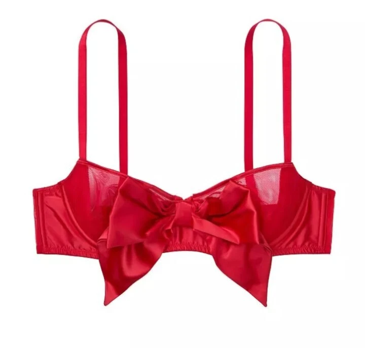 Sujetador Victoria's Secret Dream Angels push up sin relleno rojo satinado con lazo 32DDD Foto 1 de 4