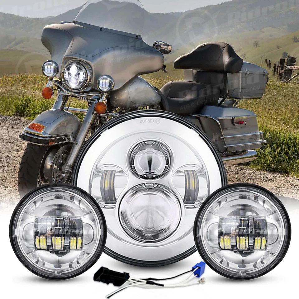 For Harley-Davidson Electra Glide Classic 7" LED Headlight + 4.5" Passing Lights Foto 1 de 4