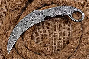 HUNTEX Custom Hand-Forged Damascus Steel 210 mm Long Karambit Blank Blade Knife - Picture 1 of 7