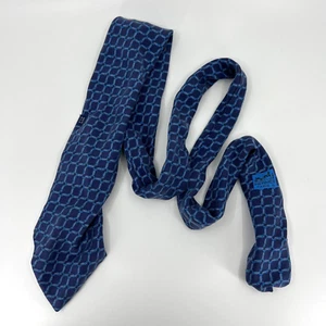 Vintage Hermes Cravat Tie Mens Blue Pure Silk Necktie Chains Paris France - Imagen 1 de 10