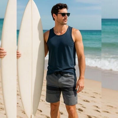 Volcom Boardshorts 40 Mens Swim Black Gray Stripe Stretch Surf Hybrid Shorts - Image 1 of 4