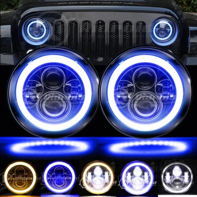 Faróis de LED 7" polegadas azul halo ângulo olhos para Jeep Wrangler JK LJ TJ CJ 96-18 - Imagem 1 de 4