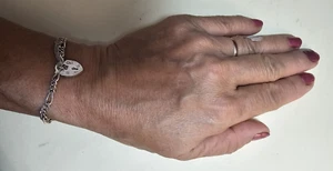 Vintage Sterling Silver 925 Charm Bracelet w Love Heart Locket w Safety Chain - Picture 1 of 7