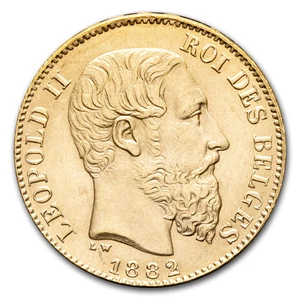 1882 Belgium Gold 20 Francs Leopold II BU - Picture 1 of 2