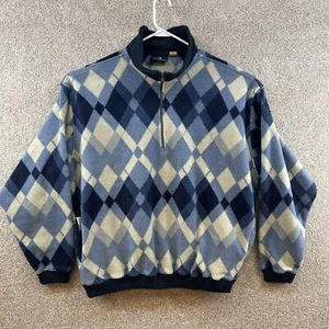 Greenline Mens Sweater Blue White Long Sleeve Pullover Mock Neck 1/4 Zip - Picture 1 of 10