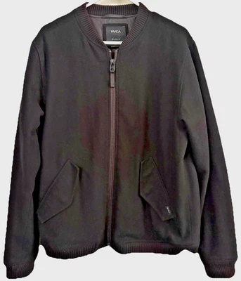 RVCA Black Wool Blend Bomber Full Zip Jacket Size M Snap Pockets - Image 1 of 4