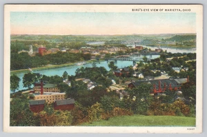White Border Postcard Birds Eye View of Marietta Ohio - Picture 1 of 2
