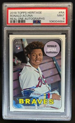 2018 Topps Heritage Ronald Acuna Real One Auto High Number RC #ROA-RA PSA 9 - Image 1 of 2