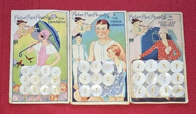 RARE 30s Peter Pan Pearls mother of pearl button card Art Deco Fashion Sewing - Image 1 of 4