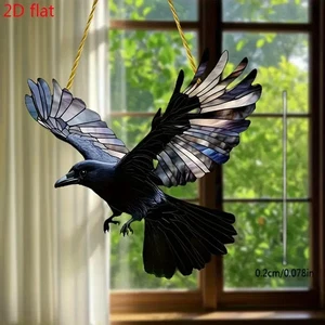 Gothic Flying Crow Shaped Suncatcher Stained Glass Effect Hanging Decoration - Picture 1 of 3