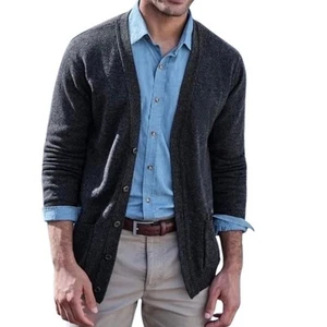 WOOLOVERS Lambswool V Neck Cardigan Men S Gray Academia Office Busines Casual - Picture 1 of 14