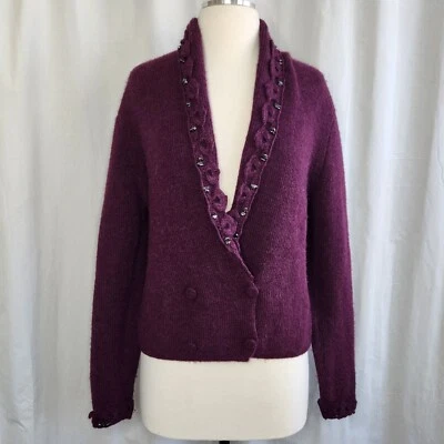 Peruvian Connection M 100% Alpaca Cardigan Sweater Purple Embellished Women's - Image 1 of 4