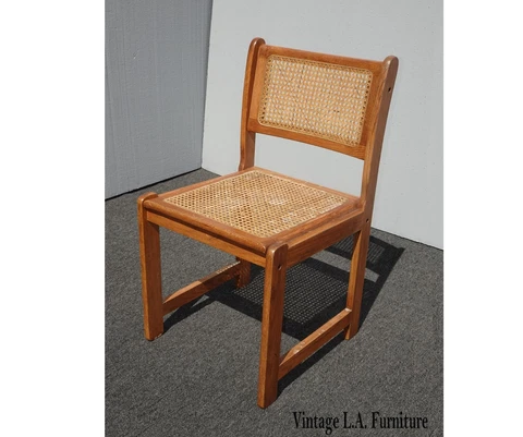 Vintage French Country Brown Oak Side Chair with Cane Cover