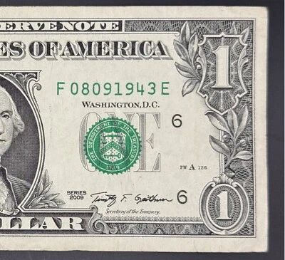 August 9, 1943 Birthday Note Fancy Serial Number One Dollar Bill - Image 1 of 3