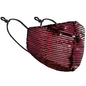 Maschera copri viso bocca ROSSO paillettes moda lucida bling lavabile riutilizzabile RD - Foto 1 di 8