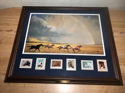 Galloping Wild Horse Flying Colors Print Framed Wall Art Decor Signed Bob Peters - Imagem 1 de 4