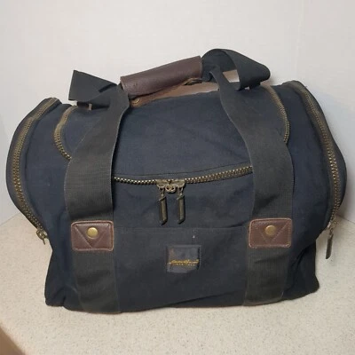 Vintage Eddie Bauer Carry On Duffel Gym Bag Luggage Black Canvas w/ Leather Trim - Image 1 of 4