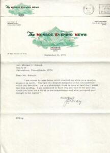 J.S. Lettre dédicacée grise TLS 1971 Président du Monroe Evening News