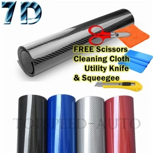Premium Super Gloss 7D Black Carbon Fiber Vinyl Wrap Bubble Free Air Release 6D  - Foto 1 di 4